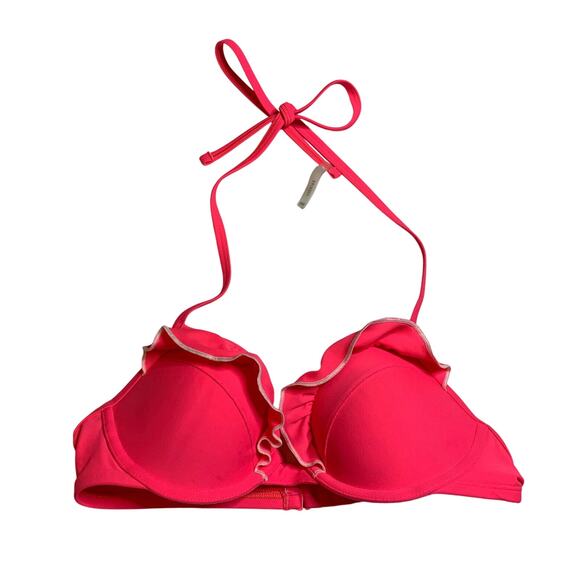 Aerie Neon Pink Ruffled Push Up Bikini Top-Size 34B - EUC - Picture 1 of 5